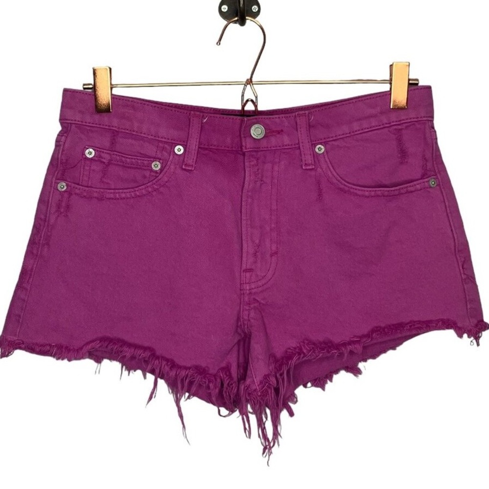 Women's Purple Frayed Hem Shorts